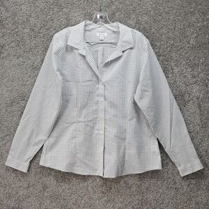 Red House Womens Large White Black Grid Non-Iron Cotton Button Down Shirt RH37